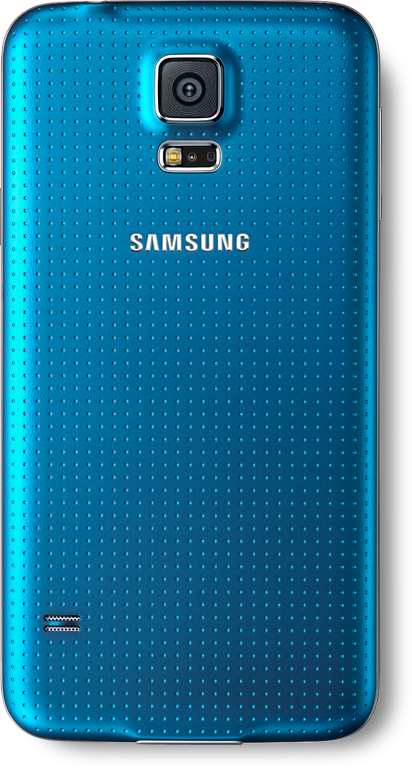 Mobile World Congress 2014: Samsung Galaxy S5 with a blue back.